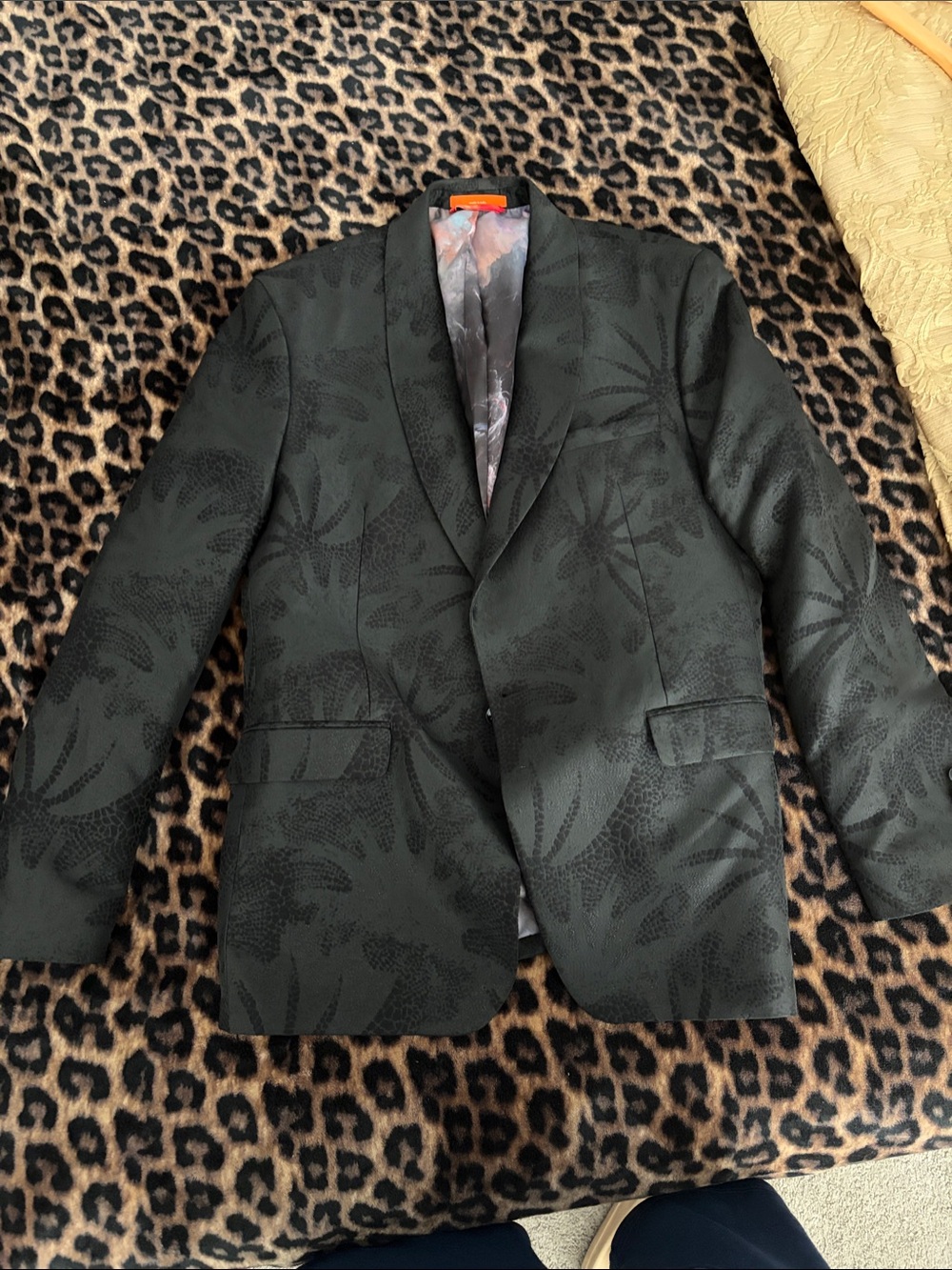 TALLIA Men's Black Floral Jacquard Sport Coat